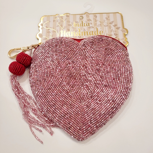 Handbags - Pink Beaded Heart Bag